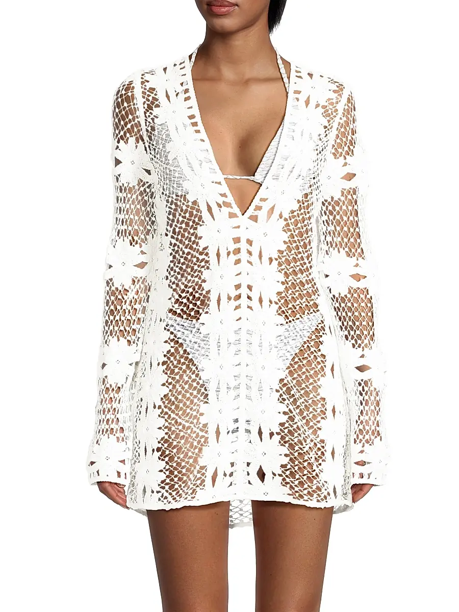 Milly Women's Floral Crochet Cover-Up Minidress | Thumbnail 3