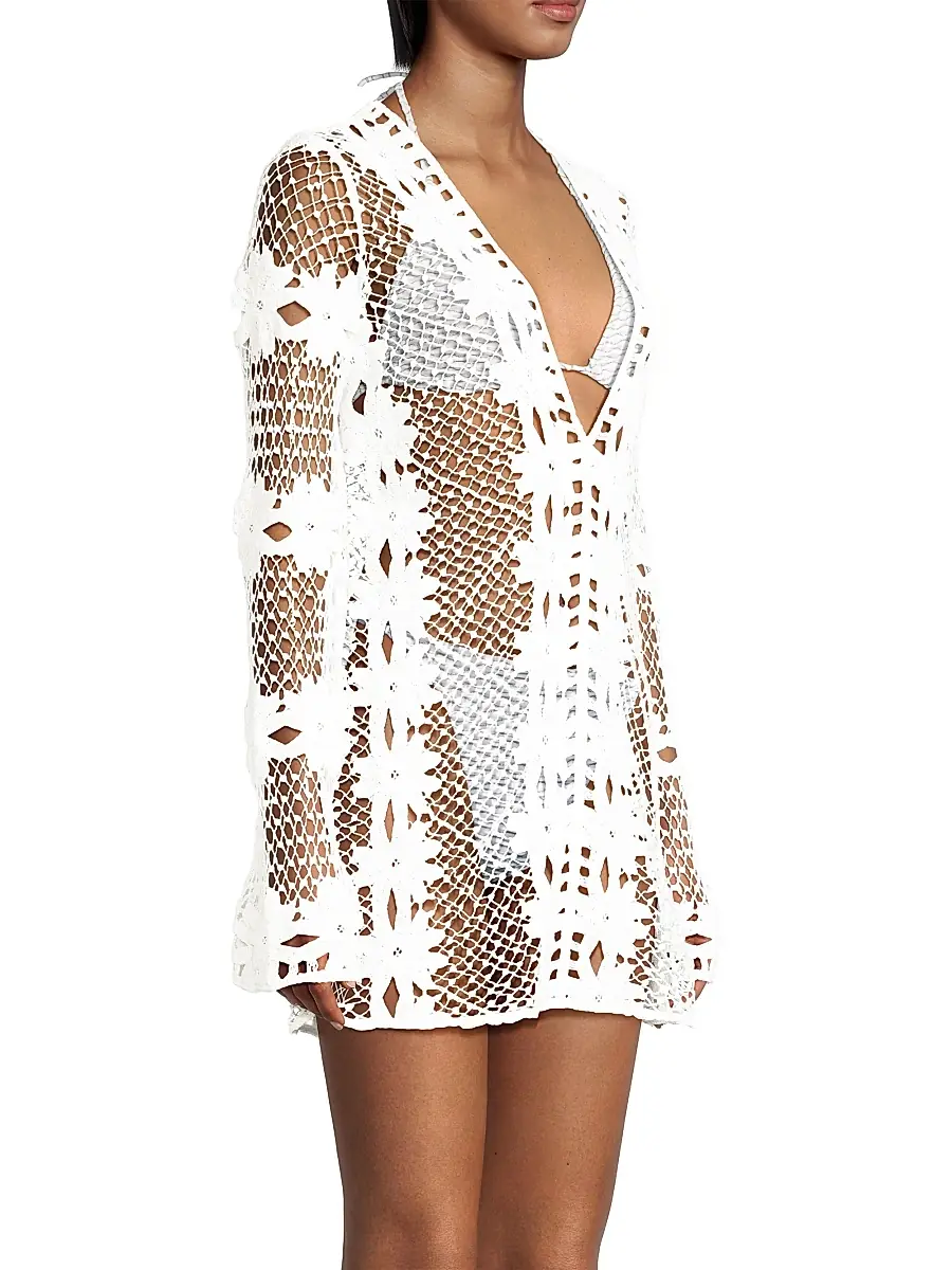 Milly Women's Floral Crochet Cover-Up Minidress | Thumbnail 4