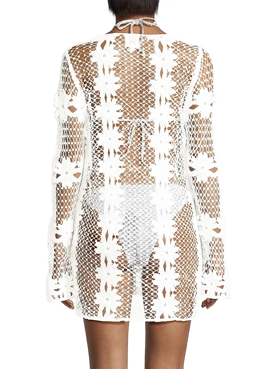 Milly Women's Floral Crochet Cover-Up Minidress | Thumbnail 5