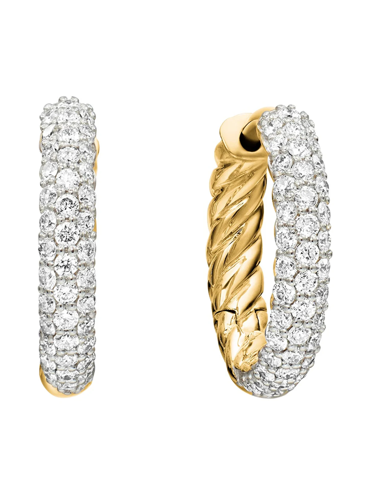 David Yurman Women's Petite Pavé Huggie Hoop Earrings in 18K Yellow Gold with Diamonds, 14mm - Diamond
