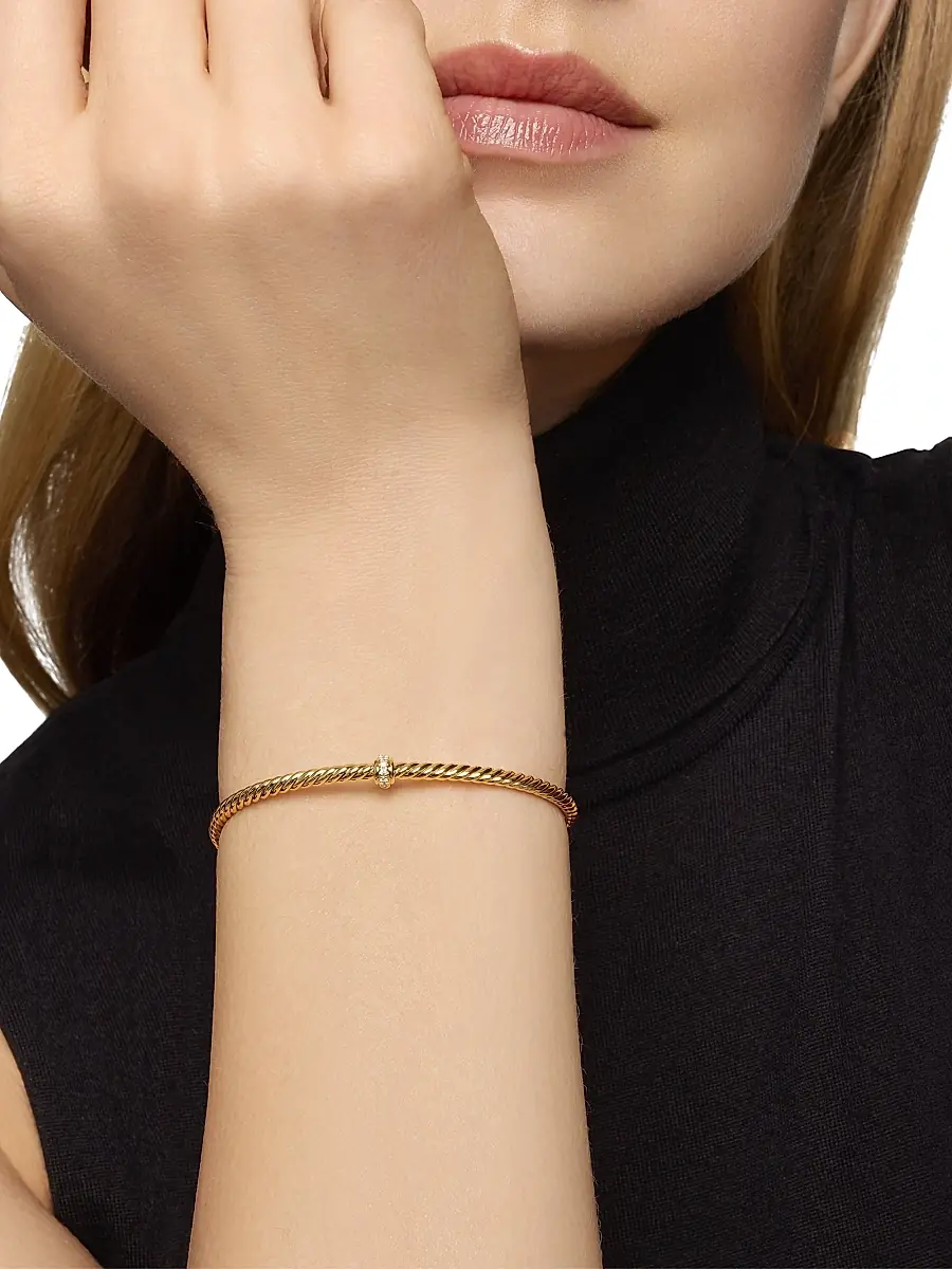 David Yurman Women's Cable 18K Gold & Diamond Station Cuff Bracelet - Gold | Thumbnail 3