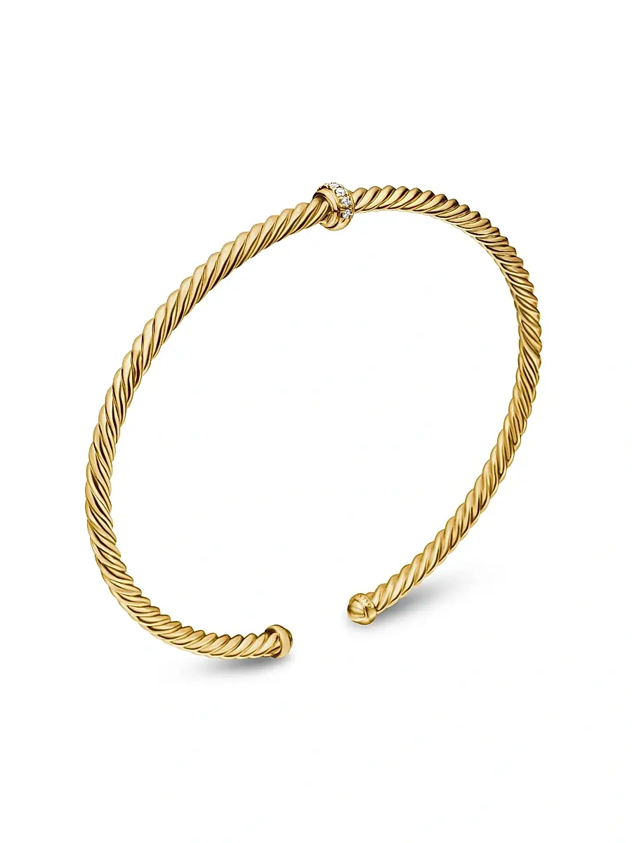 David Yurman Women's Cable 18K Gold & Diamond Station Cuff Bracelet - Gold | Thumbnail 4