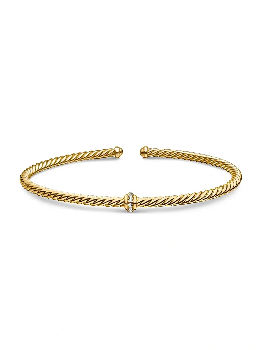 David Yurman Women's Cable 18K Gold & Diamond Station Cuff Bracelet - Gold | Thumbnail 5
