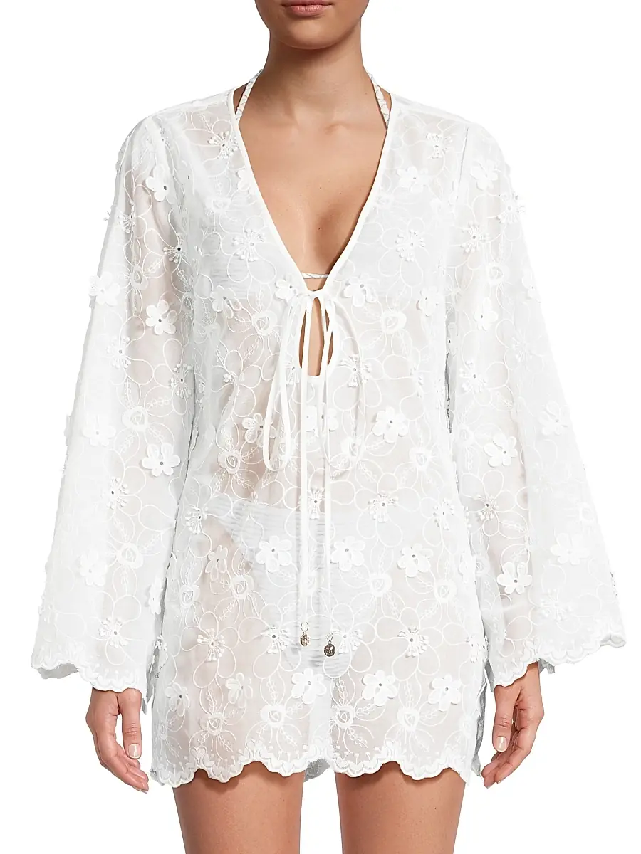 Milly Women's Viara Floral-Appliqué Cover-Up | Thumbnail 3