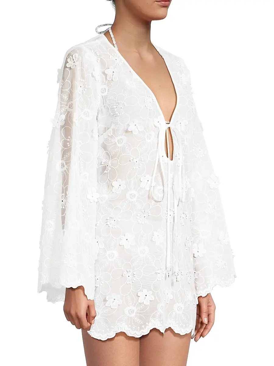 Milly Women's Viara Floral-Appliqué Cover-Up | Thumbnail 4