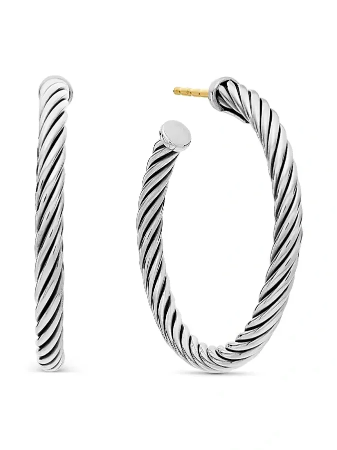Women's Cable Sterling Silver Hoop Earrings Women's Cable Sterling Silver Hoop Earrings