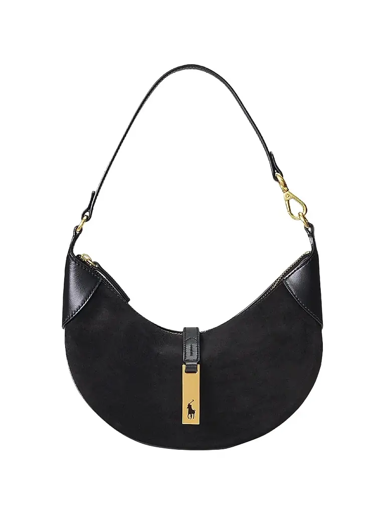 Polo Ralph Lauren Women's Mini ID Suede & Leather Shoulder Bag - Black | Image 1 Polo Ralph Lauren Women's Mini ID Suede & Leather Shoulder Bag - Black | Image 1