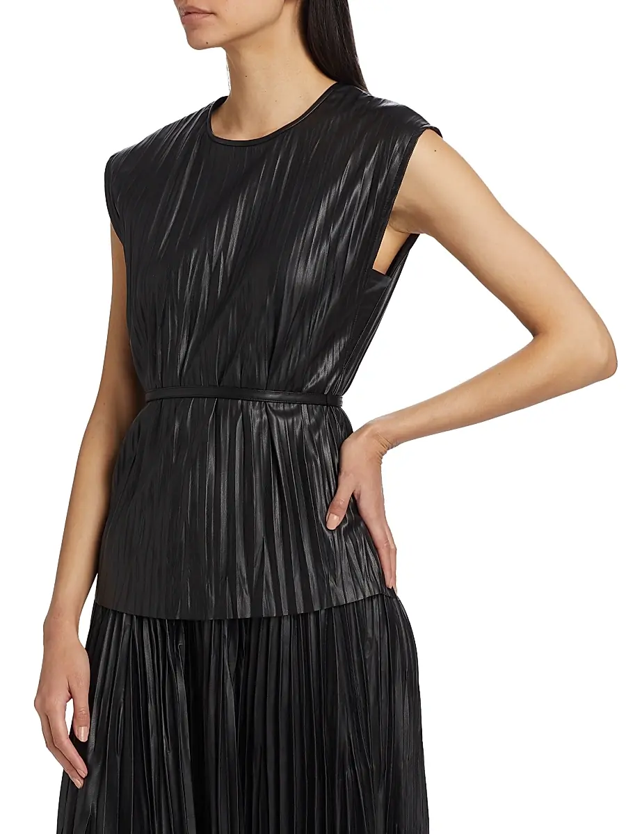 Proenza Schouler White Label Women's Lyra Pleated Faux Leather Top | Thumbnail 4 Proenza Schouler White Label Women's Lyra Pleated Faux Leather Top | Thumbnail 4