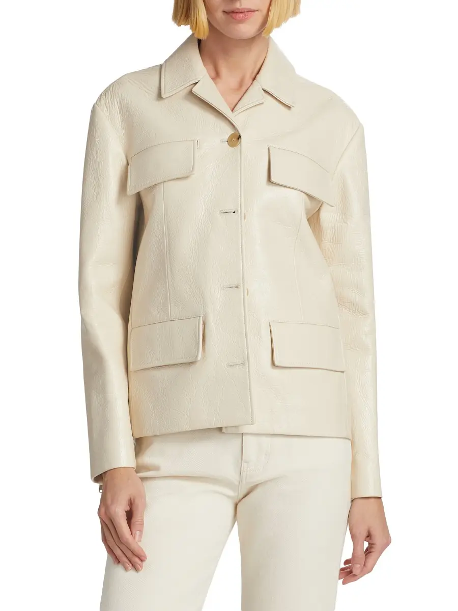 Proenza Schouler Women's Roos Lacquered Leather Jacket - Ecru | Thumbnail 2 Proenza Schouler Women's Roos Lacquered Leather Jacket - Ecru | Thumbnail 2