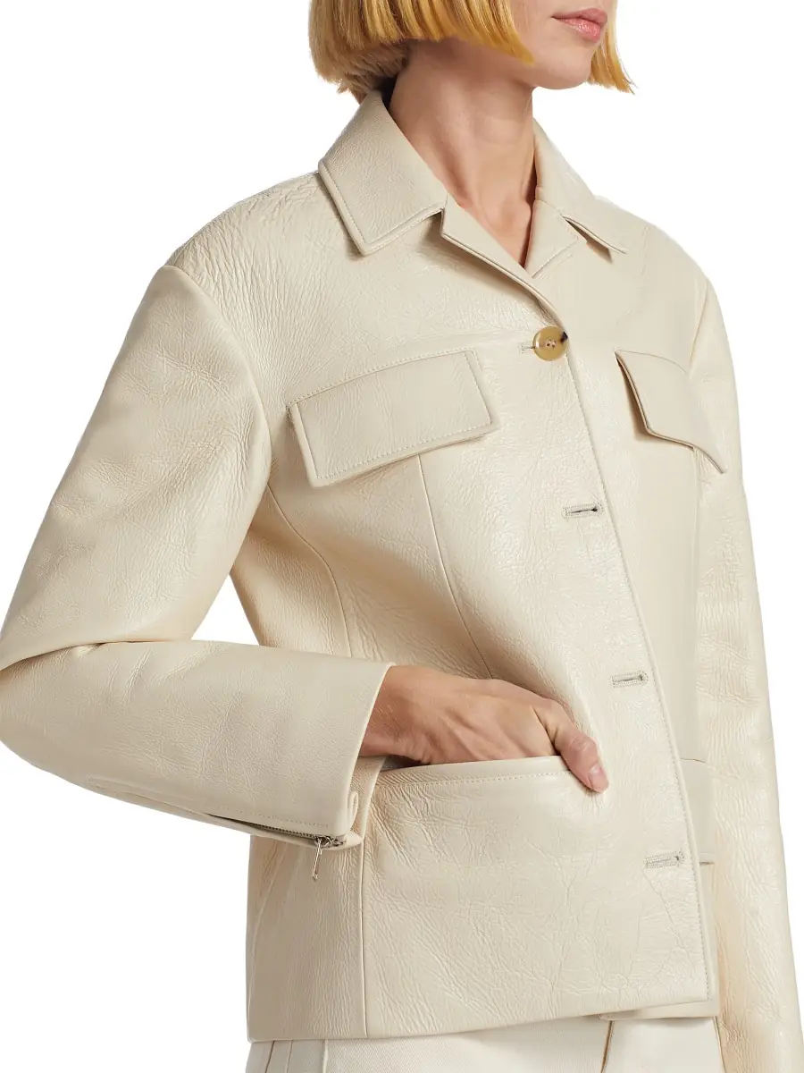 Proenza Schouler Women's Roos Lacquered Leather Jacket - Ecru | Thumbnail 5 Proenza Schouler Women's Roos Lacquered Leather Jacket - Ecru | Thumbnail 5