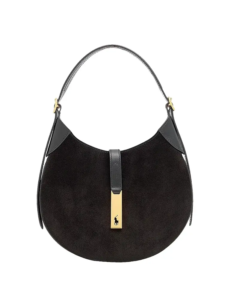 Polo Ralph Lauren Women's Polo ID Suede Shoulder Bag - Black | Image 1 Polo Ralph Lauren Women's Polo ID Suede Shoulder Bag - Black | Image 1