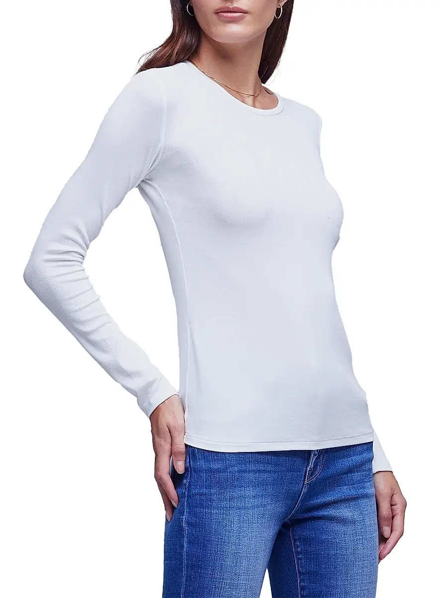 L'Agence Women's Tess Rib-Knit Crewneck T-Shirt | Thumbnail 4 L'Agence Women's Tess Rib-Knit Crewneck T-Shirt | Thumbnail 4
