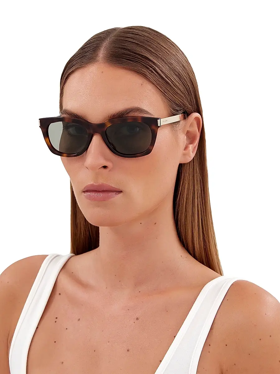 Saint Laurent Women's Combi Corner Angle Bold 53MM Rectangular Sunglasses - Havana | Thumbnail 2 Saint Laurent Women's Combi Corner Angle Bold 53MM Rectangular Sunglasses - Havana | Thumbnail 2