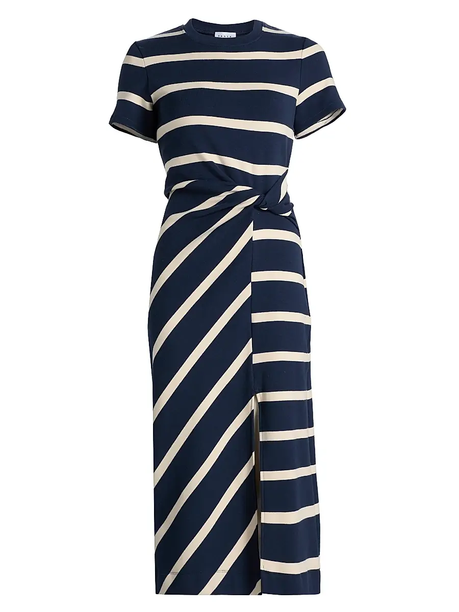 Tanya Taylor Women's Cody Striped Short-Sleeve Dress - Maritime Blue Cream Stripe | Image 1 Tanya Taylor Women's Cody Striped Short-Sleeve Dress - Maritime Blue Cream Stripe | Image 1