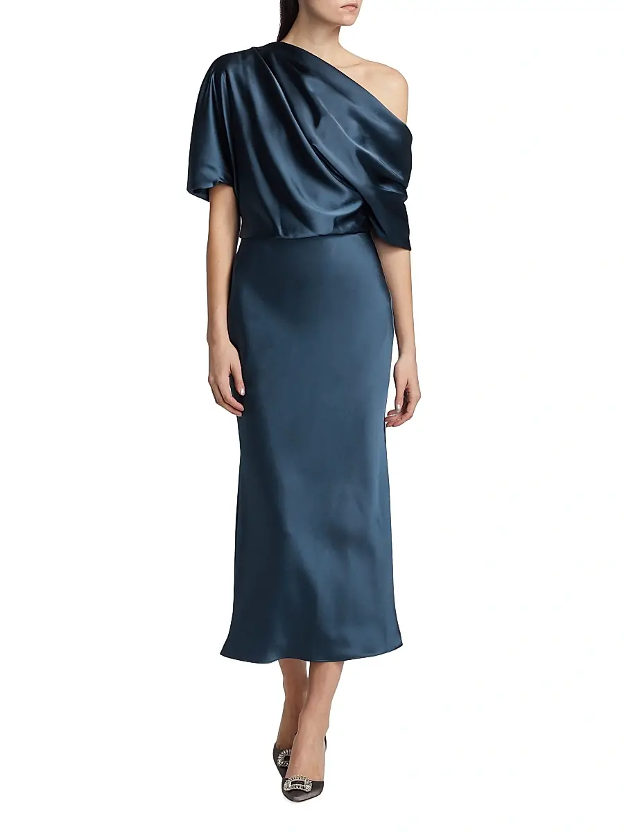 Amsale Women's Draped Satin Pencil Midi-Dress | Thumbnail 2 Amsale Women's Draped Satin Pencil Midi-Dress | Thumbnail 2