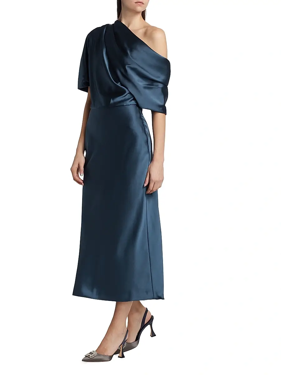Amsale Women's Draped Satin Pencil Midi-Dress | Thumbnail 4 Amsale Women's Draped Satin Pencil Midi-Dress | Thumbnail 4