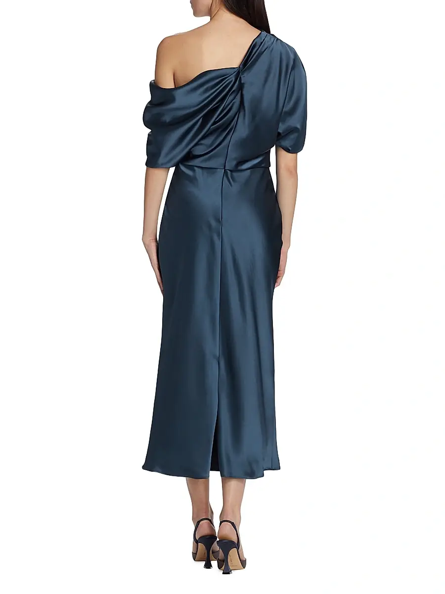 Amsale Women's Draped Satin Pencil Midi-Dress | Thumbnail 5 Amsale Women's Draped Satin Pencil Midi-Dress | Thumbnail 5