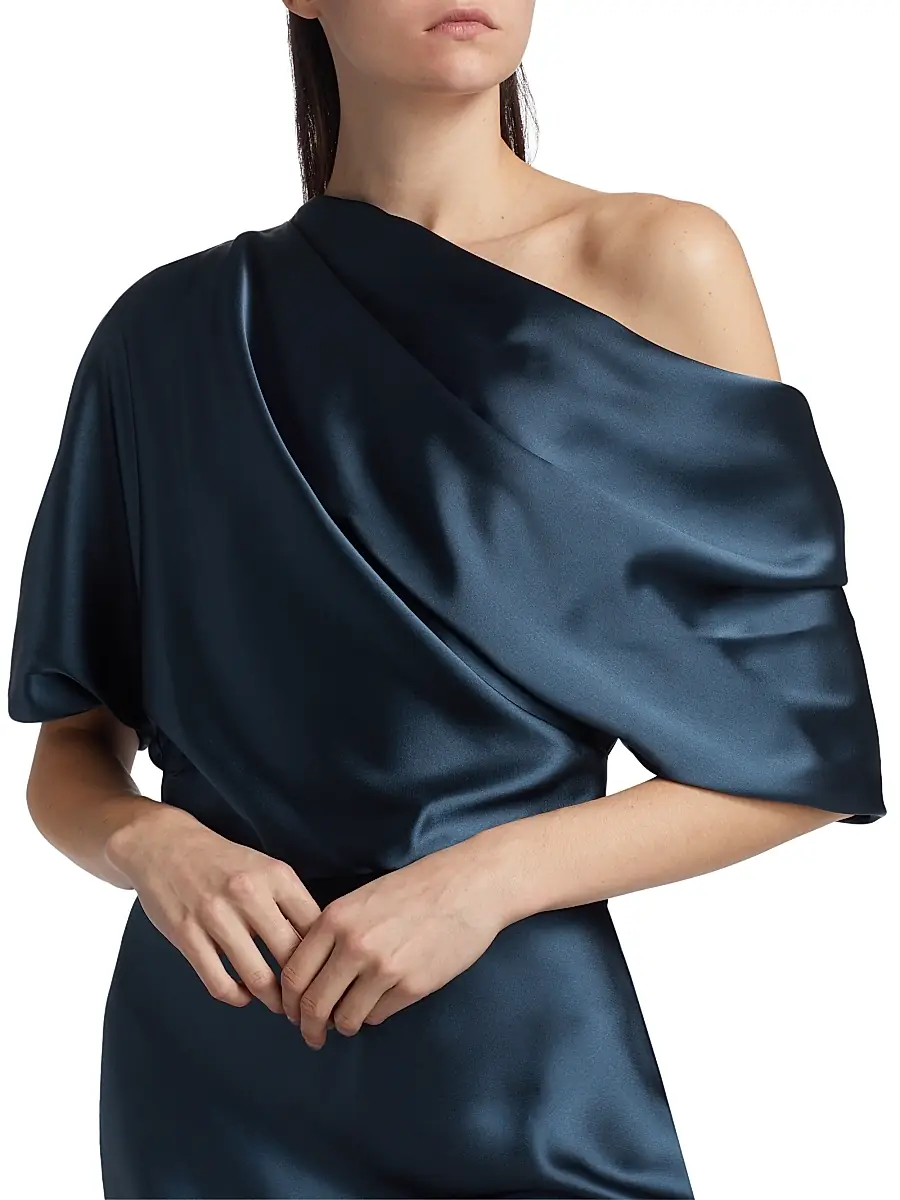 Amsale Women's Draped Satin Pencil Midi-Dress | Thumbnail 6 Amsale Women's Draped Satin Pencil Midi-Dress | Thumbnail 6