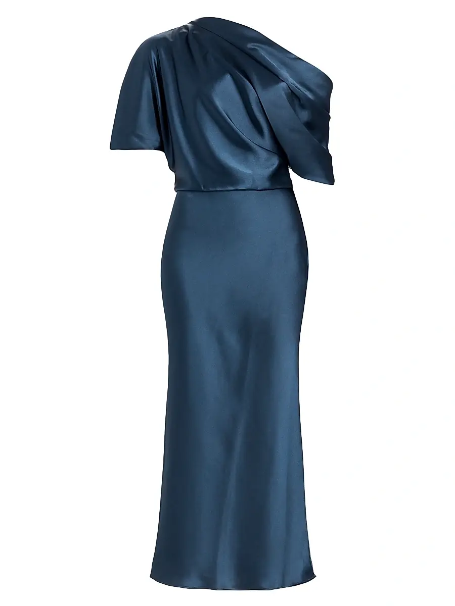 Amsale Women's Draped Satin Pencil Midi-Dress - French Blue | Image 1 Amsale Women's Draped Satin Pencil Midi-Dress - French Blue | Image 1