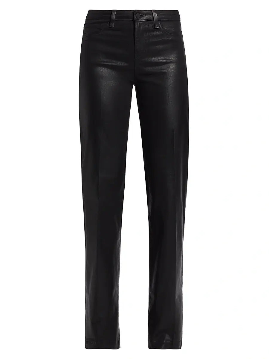 L'AGENCE Women's Clayton Coated High-Rise Straight-Leg Jeans - Noir Coated | Image 1 L'AGENCE Women's Clayton Coated High-Rise Straight-Leg Jeans - Noir Coated | Image 1