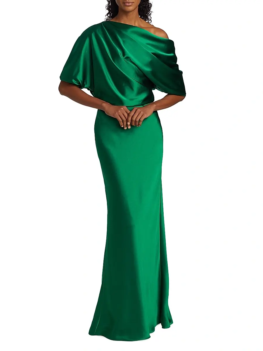 Amsale Women's Satin One-Shoulder Gown | Thumbnail 3