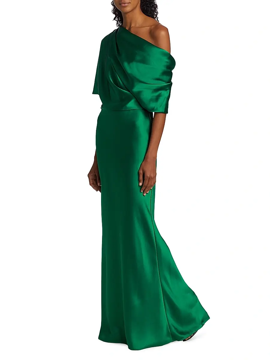 Amsale Women's Satin One-Shoulder Gown | Thumbnail 4