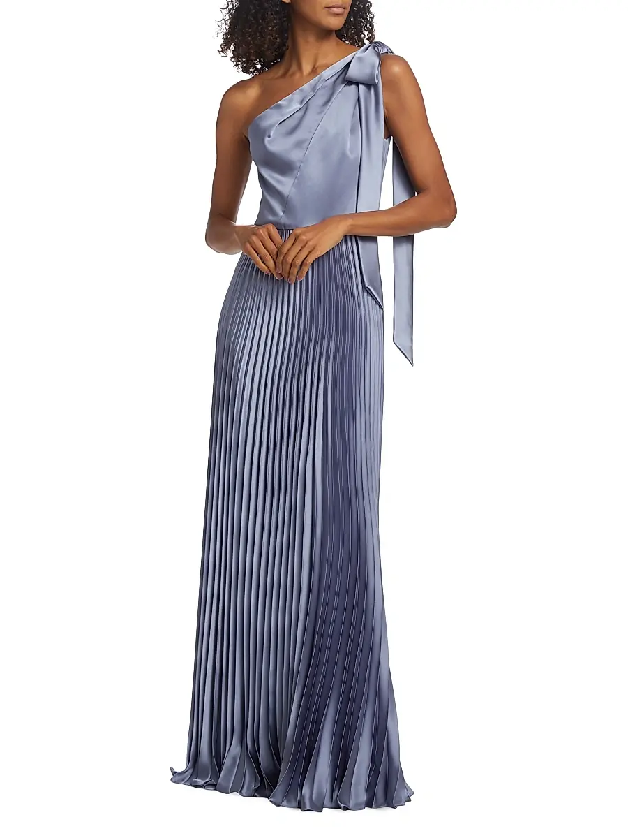 Amsale Women's Satin One-Shoulder Pleated Gown | Thumbnail 2