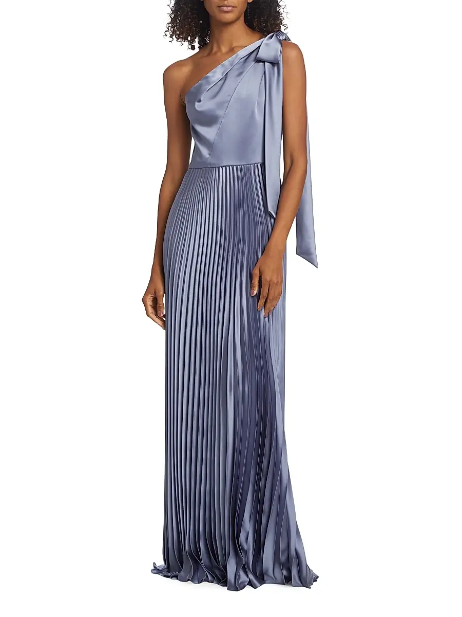 Amsale Women's Satin One-Shoulder Pleated Gown | Thumbnail 3
