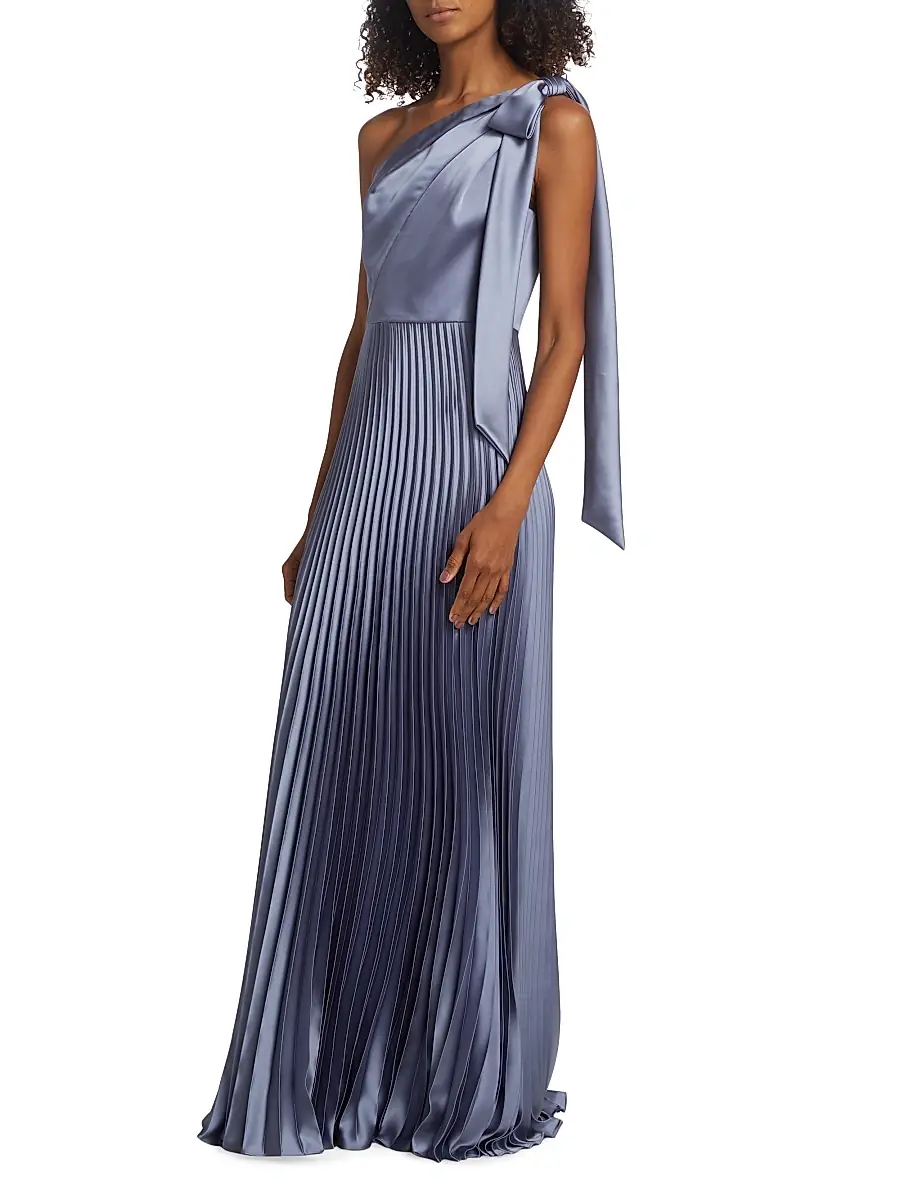 Amsale Women's Satin One-Shoulder Pleated Gown | Thumbnail 4