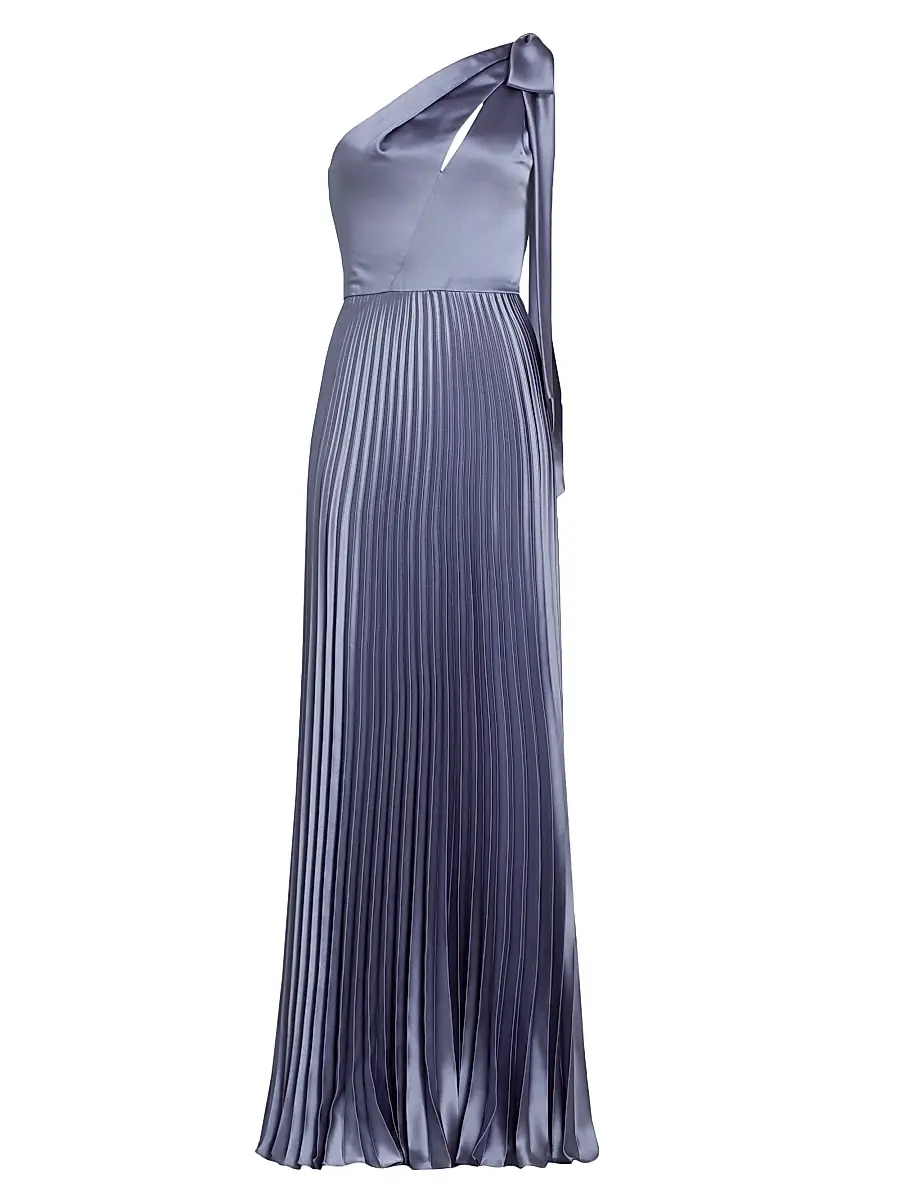 Amsale Women's Satin One-Shoulder Pleated Gown - Slate | Image 1 Amsale Women's Satin One-Shoulder Pleated Gown - Slate | Image 1