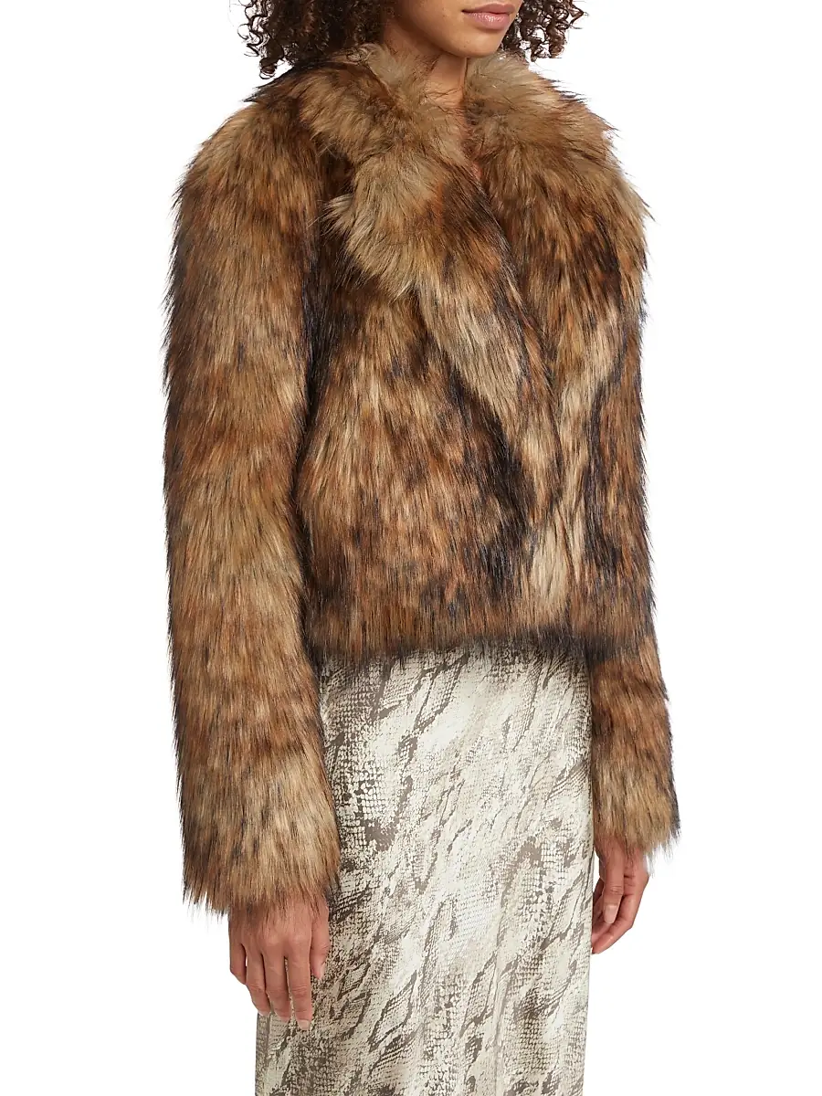 L'AGENCE Women's Aura Faux-Fur Cropped Jacket - Tan Black Faux Fur | Thumbnail 4 L'AGENCE Women's Aura Faux-Fur Cropped Jacket - Tan Black Faux Fur | Thumbnail 4