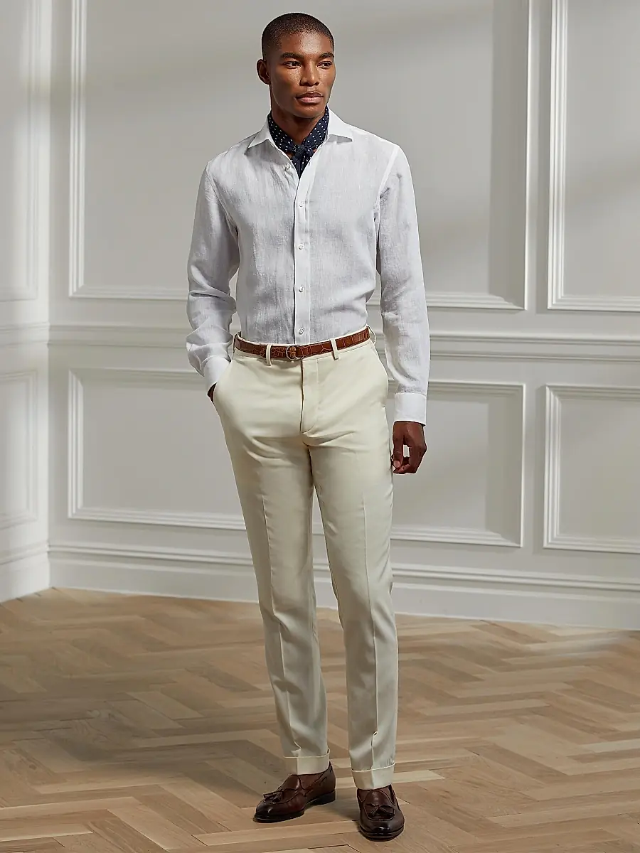 Ralph Lauren Purple Label Men's Classic Linen Sport Shirt - Optic White | Thumbnail 2 Ralph Lauren Purple Label Men's Classic Linen Sport Shirt - Optic White | Thumbnail 2