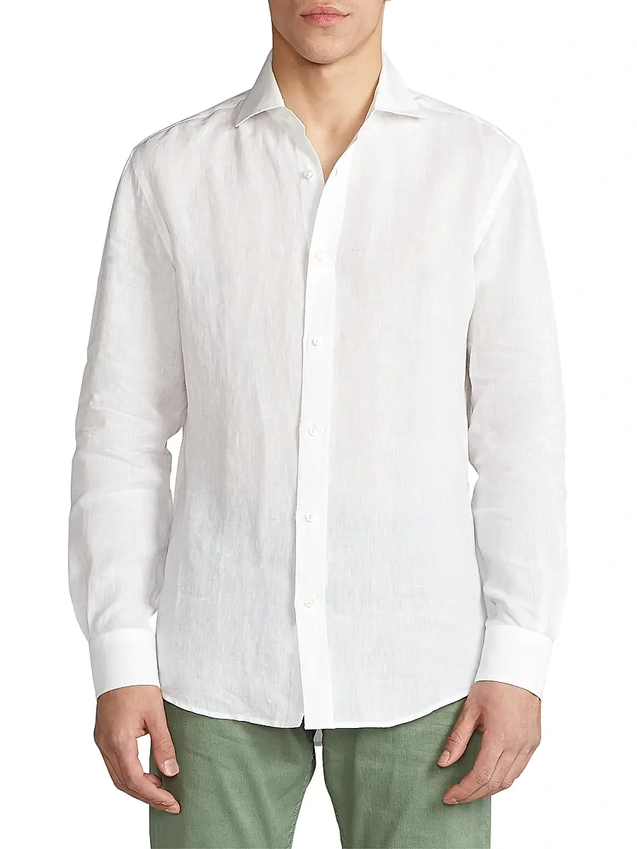 Ralph Lauren Purple Label Men's Classic Linen Sport Shirt - Optic White | Thumbnail 3 Ralph Lauren Purple Label Men's Classic Linen Sport Shirt - Optic White | Thumbnail 3