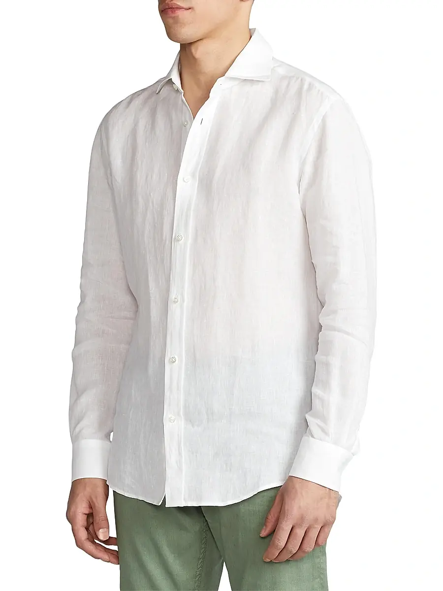Ralph Lauren Purple Label Men's Classic Linen Sport Shirt - Optic White | Thumbnail 4 Ralph Lauren Purple Label Men's Classic Linen Sport Shirt - Optic White | Thumbnail 4
