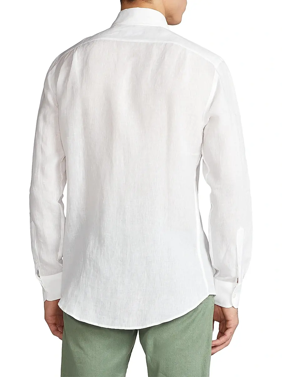 Ralph Lauren Purple Label Men's Classic Linen Sport Shirt - Optic White | Thumbnail 5 Ralph Lauren Purple Label Men's Classic Linen Sport Shirt - Optic White | Thumbnail 5