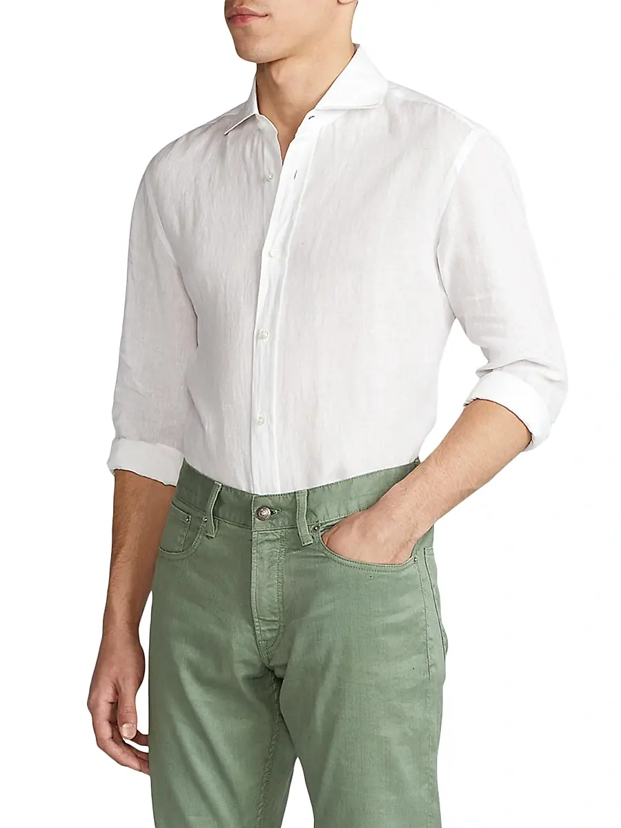 Ralph Lauren Purple Label Men's Classic Linen Sport Shirt - Optic White | Thumbnail 6 Ralph Lauren Purple Label Men's Classic Linen Sport Shirt - Optic White | Thumbnail 6
