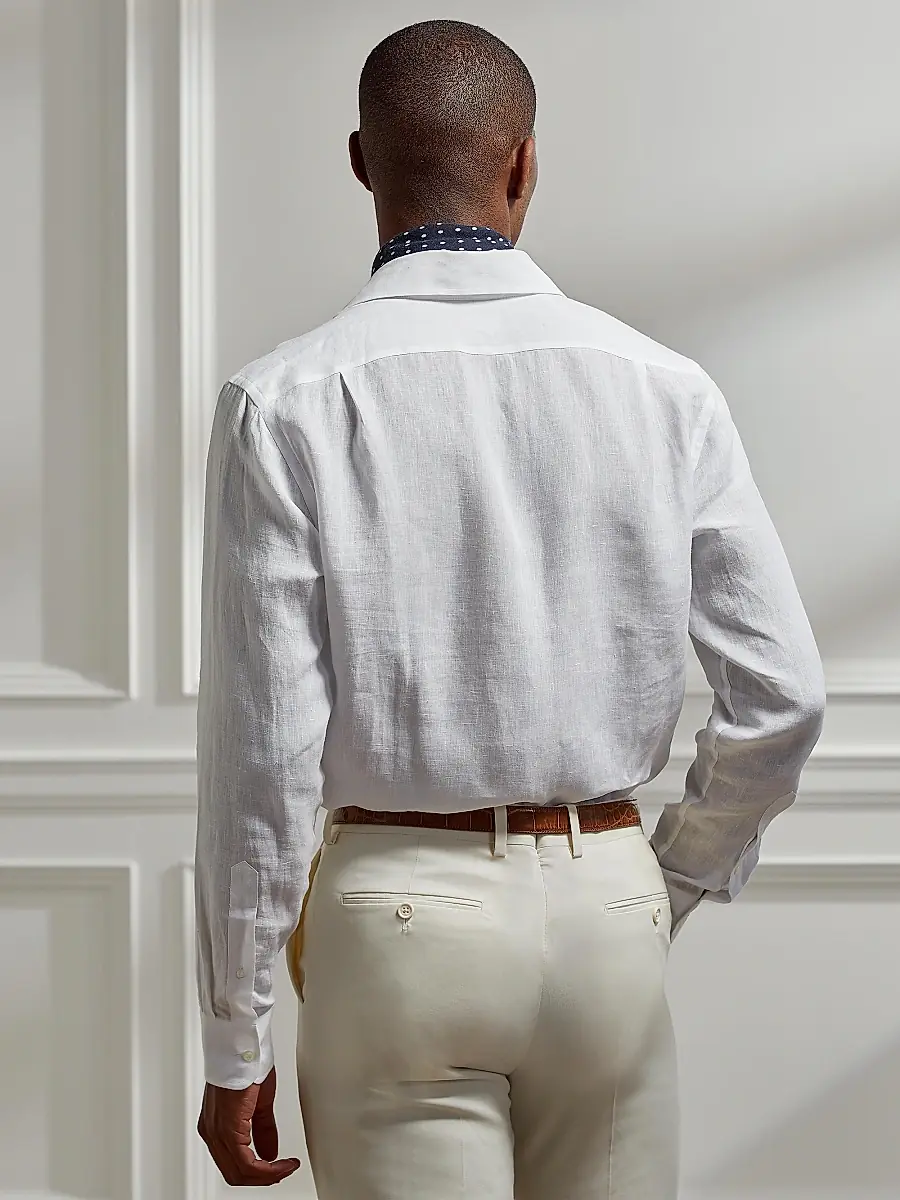 Ralph Lauren Purple Label Men's Classic Linen Sport Shirt - Optic White | Thumbnail 8 Ralph Lauren Purple Label Men's Classic Linen Sport Shirt - Optic White | Thumbnail 8