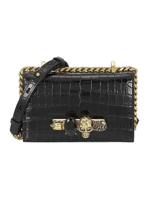 Women's Mini Jewelled Satchel In Leather - Black Women's Mini Jewelled Satchel In Leather - Black
