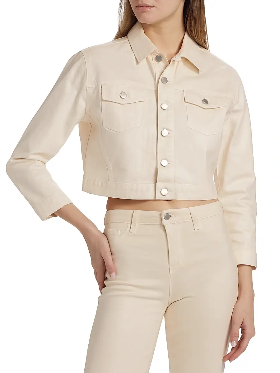 L'Agence Women's Koda Coated Denim Crop Jacket | Thumbnail 3