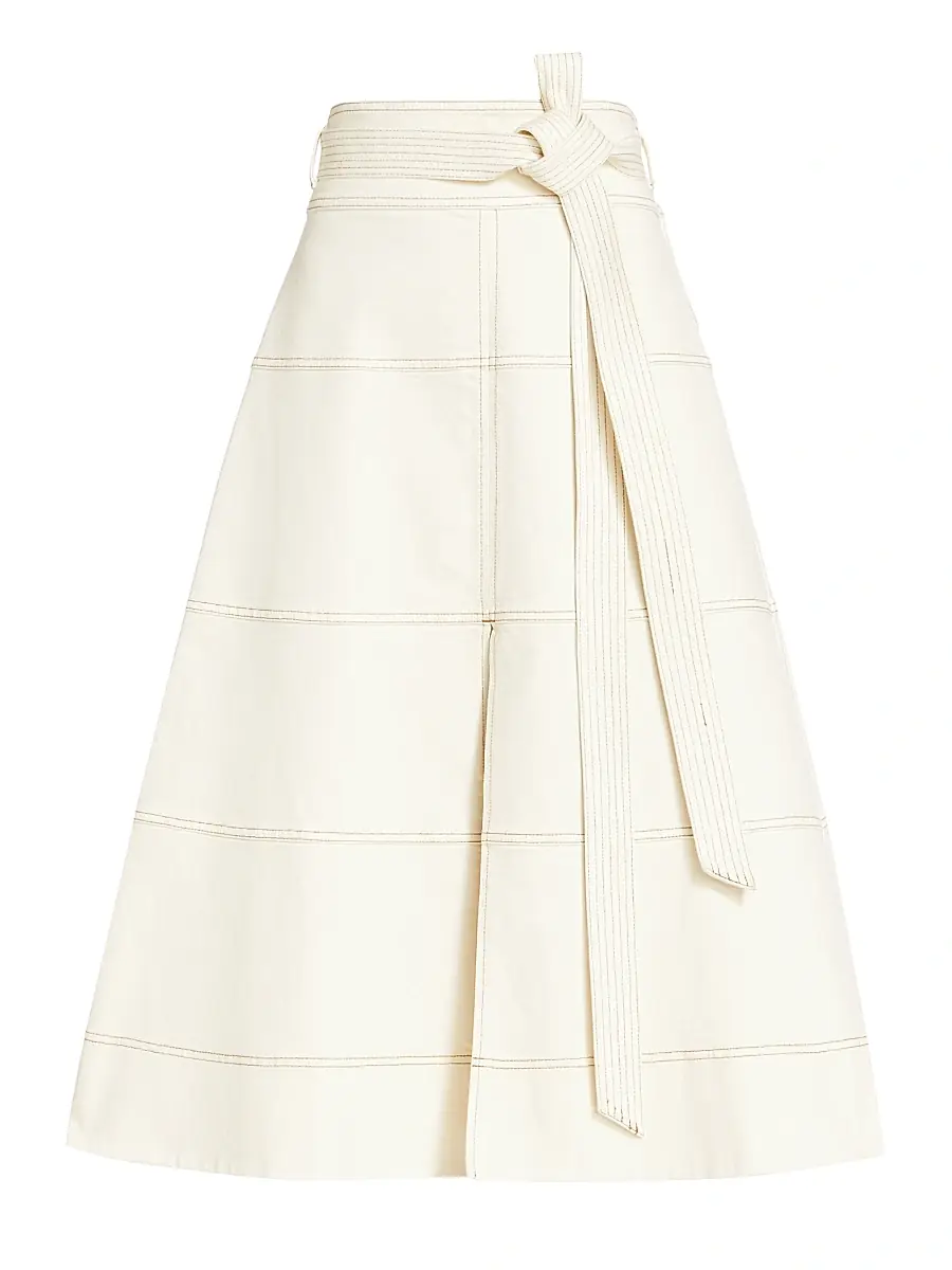 Tanya Taylor Women's Hudson Belted Midi Skirt - Chalk | Image 1 Tanya Taylor Women's Hudson Belted Midi Skirt - Chalk | Image 1