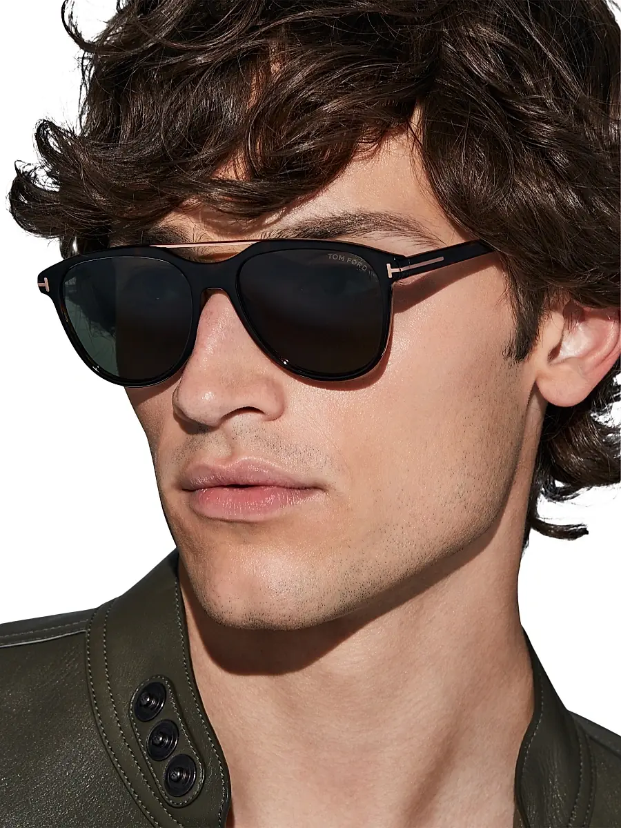 TOM FORD Men's Damian 54MM Pilot Sunglasses - Dark Havana Green | Thumbnail 2 TOM FORD Men's Damian 54MM Pilot Sunglasses - Dark Havana Green | Thumbnail 2