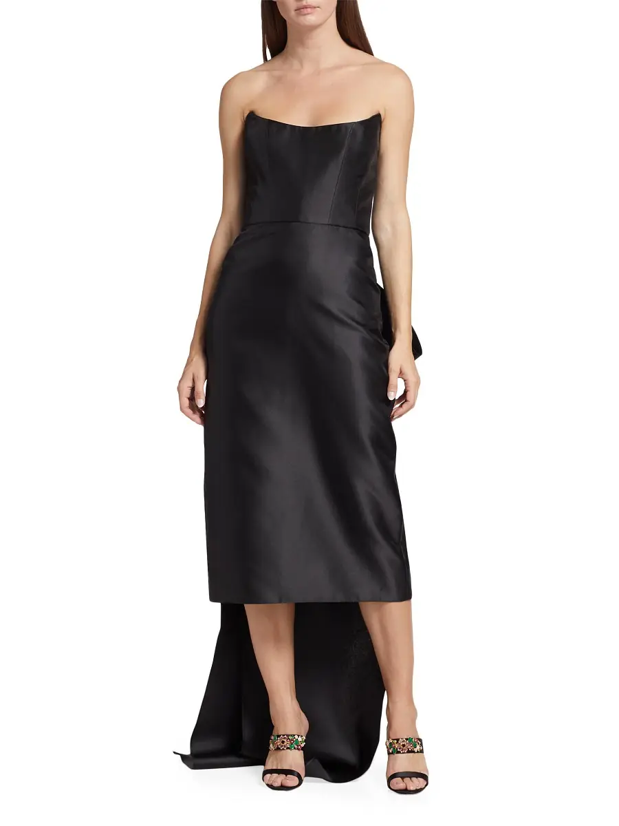 Amsale Women's Pointed Strapless Bow Cocktail Dress - Black | Thumbnail 2 Amsale Women's Pointed Strapless Bow Cocktail Dress - Black | Thumbnail 2