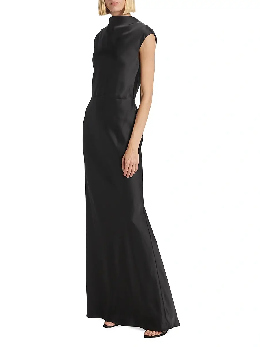 Amsale Women's Satin High Cowlneck A-Line Gown | Thumbnail 2