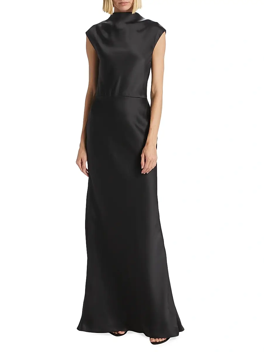 Amsale Women's Satin High Cowlneck A-Line Gown | Thumbnail 3