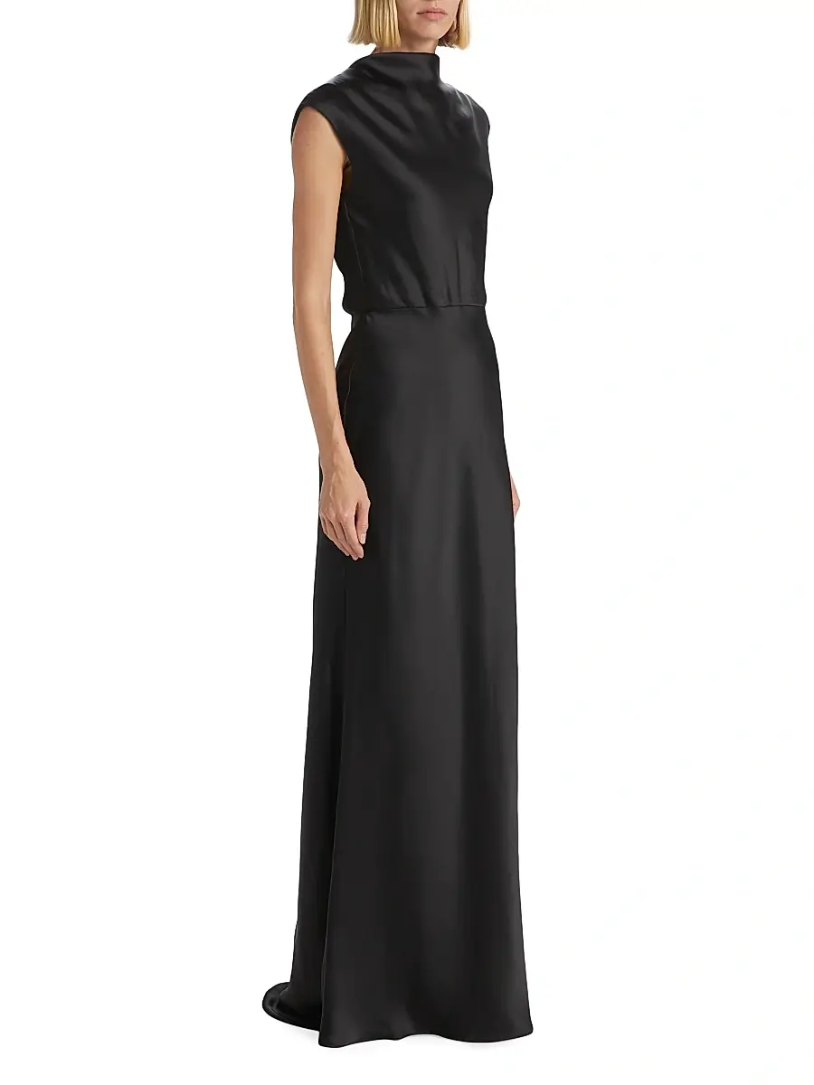 Amsale Women's Satin High Cowlneck A-Line Gown | Thumbnail 4