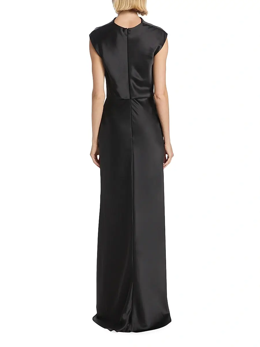 Amsale Women's Satin High Cowlneck A-Line Gown | Thumbnail 5
