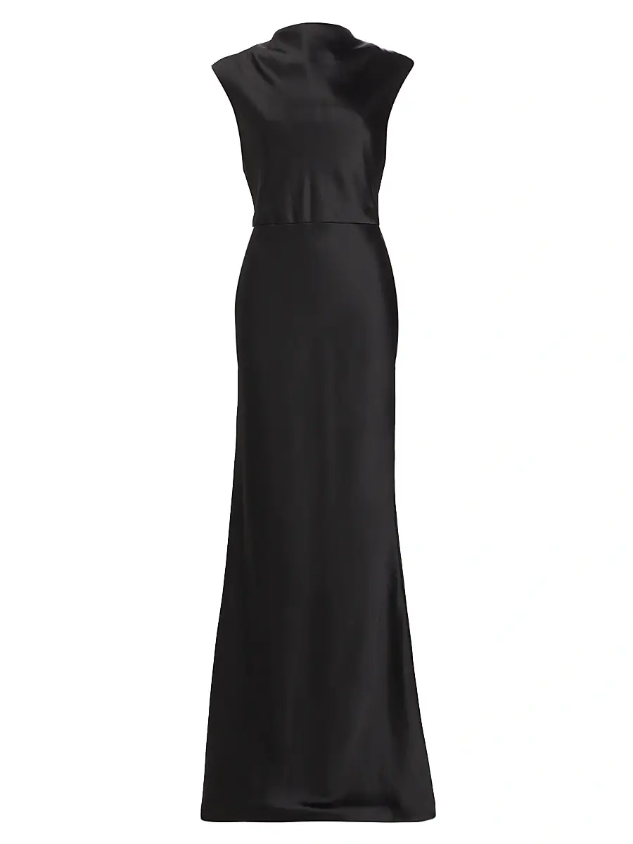 Amsale Women's Satin High Cowlneck A-Line Gown - Black | Image 1 Amsale Women's Satin High Cowlneck A-Line Gown - Black | Image 1