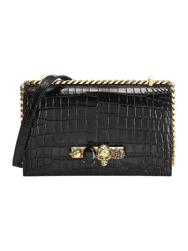 Women's Jewelled Satchel In Leather - Black Women's Jewelled Satchel In Leather - Black