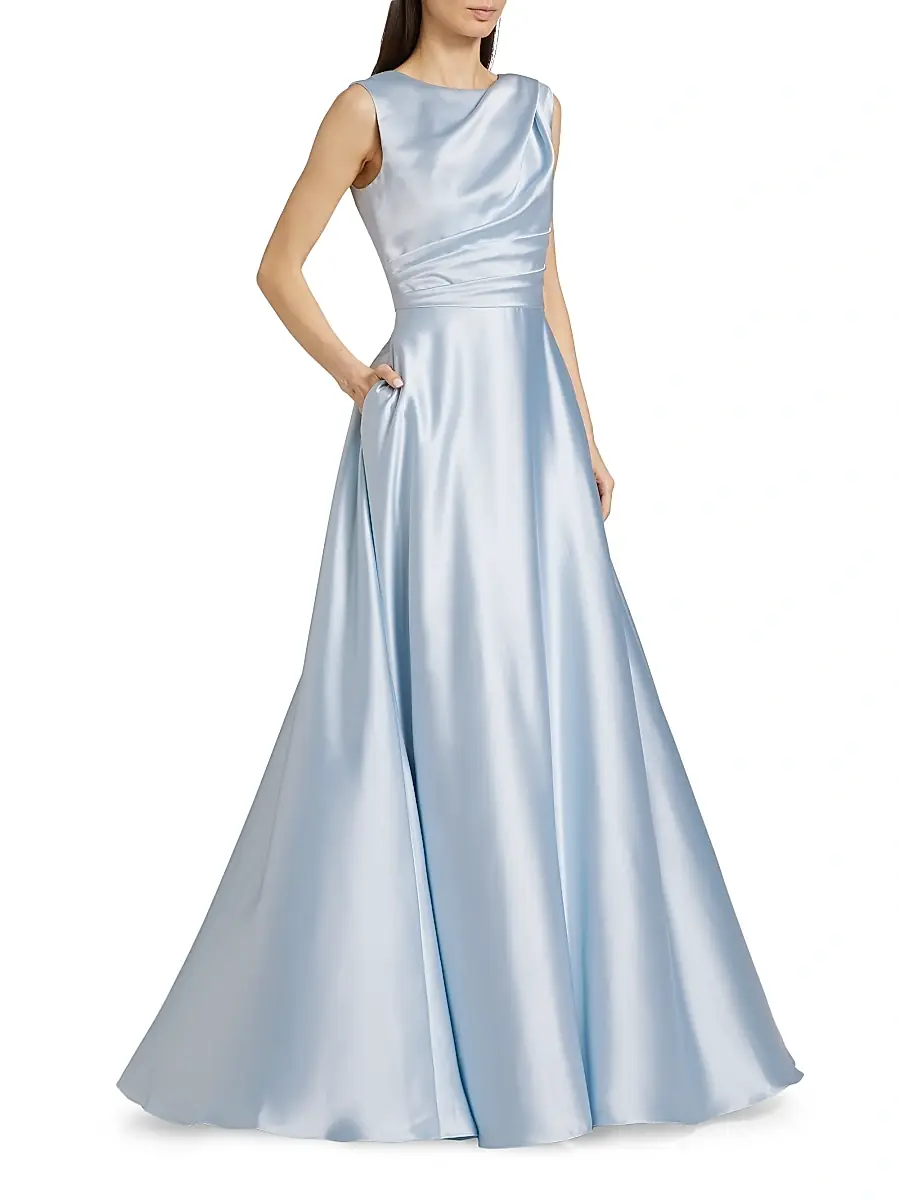 Amsale Women's Draped Boatneck Satin Gown | Thumbnail 2 Amsale Women's Draped Boatneck Satin Gown | Thumbnail 2