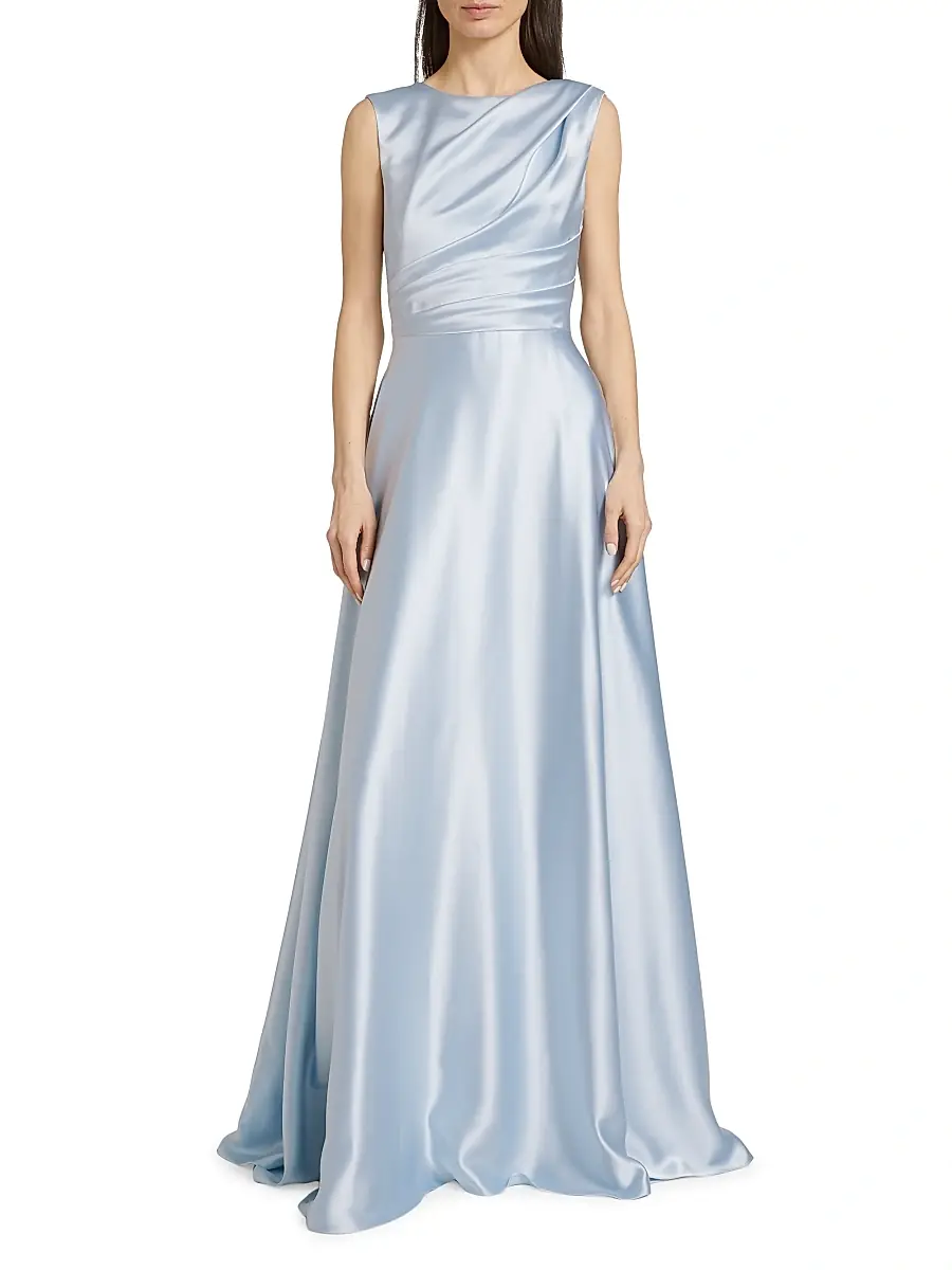 Amsale Women's Draped Boatneck Satin Gown | Thumbnail 3 Amsale Women's Draped Boatneck Satin Gown | Thumbnail 3